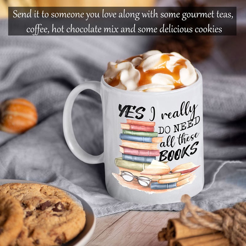 2IMT Book Lover Mug Yes I Really Do Need All These Books Novelty Coffee Mug for Woman, Mom, Dad, Sister, Friend Birthday Christmas Valentine Bookaholic Bookish Gift White Mug 11oz - Image 4